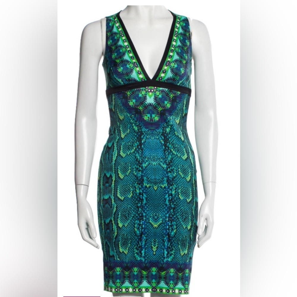 🐍 Roberto Cavalli Size 10/Large/46 Green & Blue Snakeskin Print Dress EUC